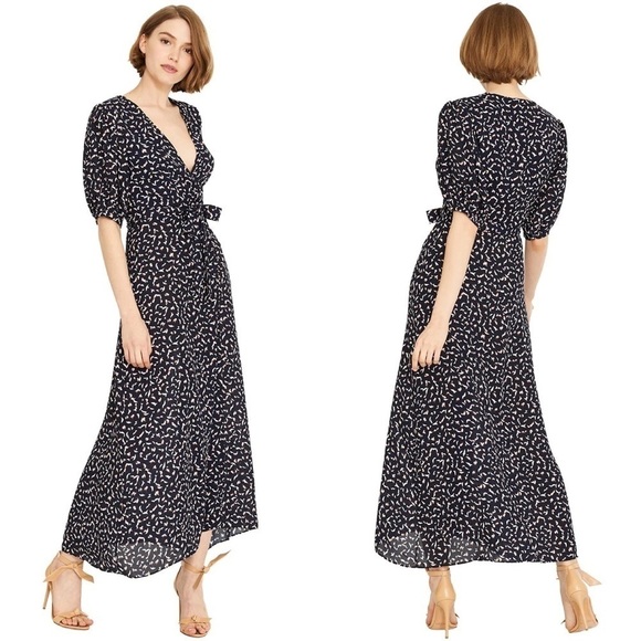 Misa Los Angeles Andrea Petals Blue Wrap Dress Floral - Picture 1 of 6